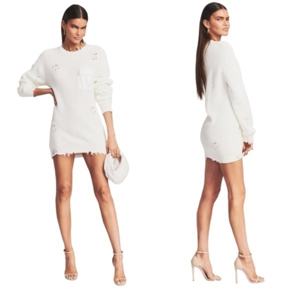 SER.O.YA Devin Oversized Distressed 100% Cotton Rib Knit White Sweater NWT XXS